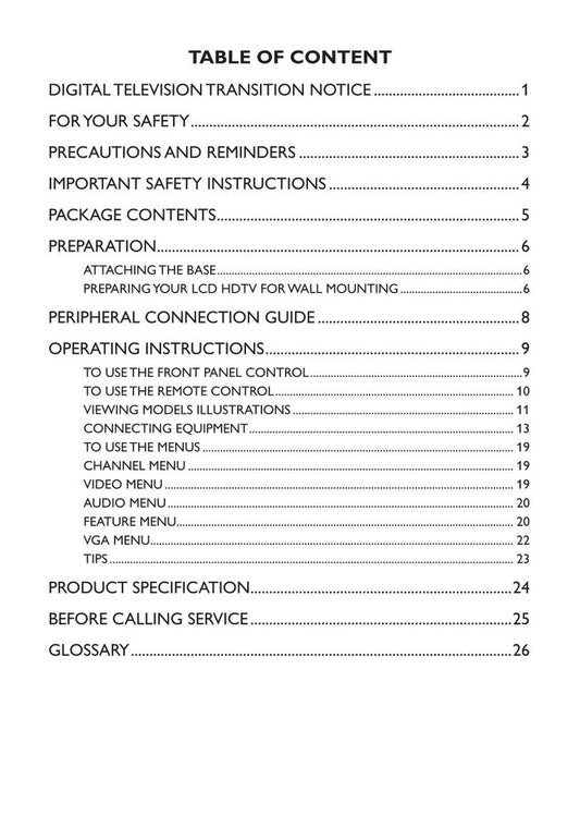 AOC L32W961 TV Operating Manual