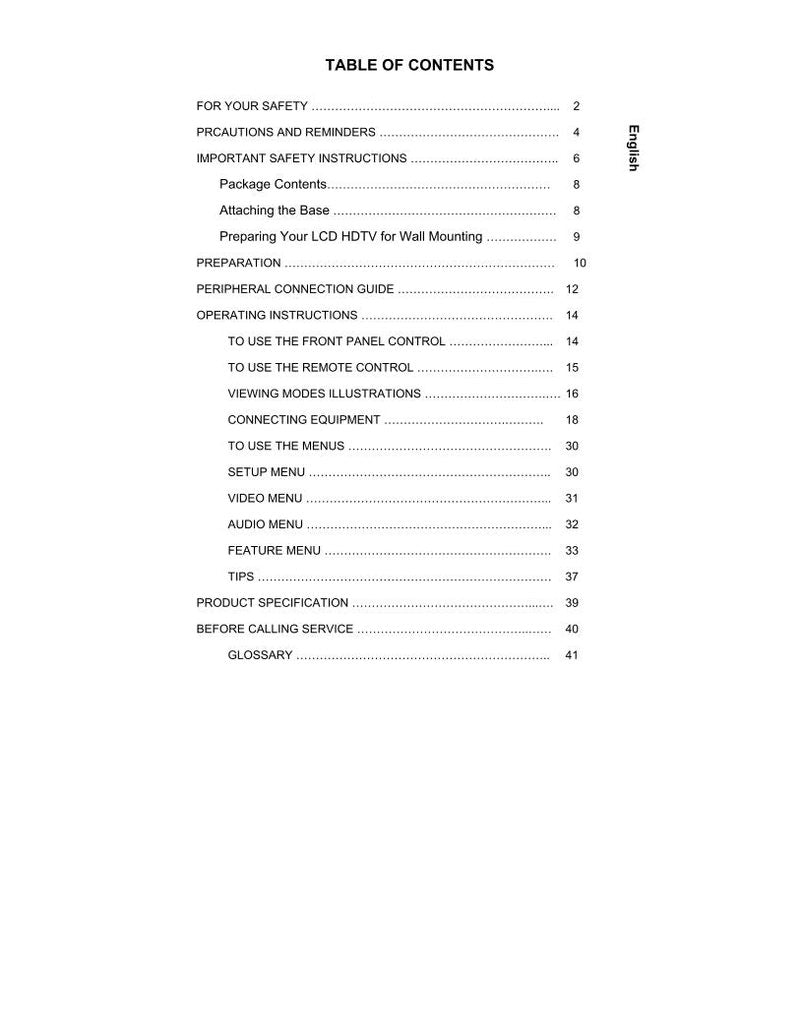 AOC L42 H 861 TV Operating Manual