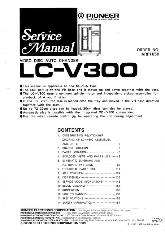 Pioneer LC-V300 Video Disc Auto Changer Service Manual (Pages: 105)
