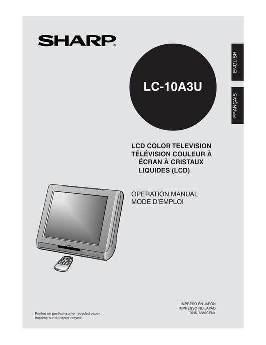 Sharp LC10A3U TV Operating Manual