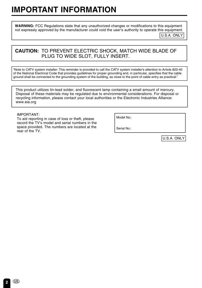 Sharp LC13B2UA TV Operating Manual