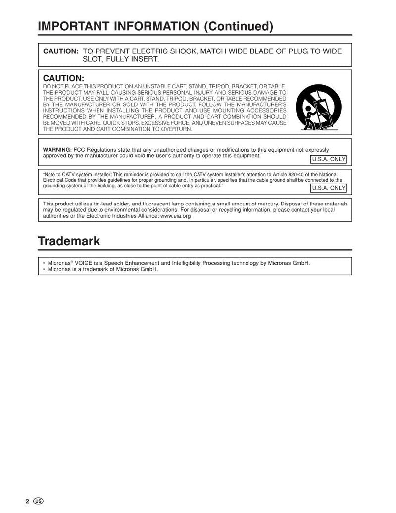 Sharp LC13B6U LC15B6U TV Operating Manual