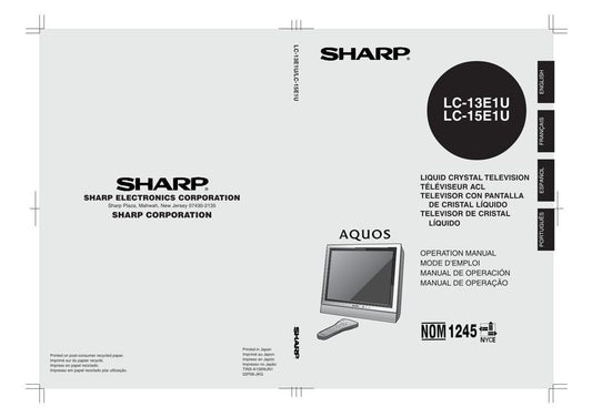 Sharp LC13E1U LC13E1UB LC13E1UW TV Operating Manual