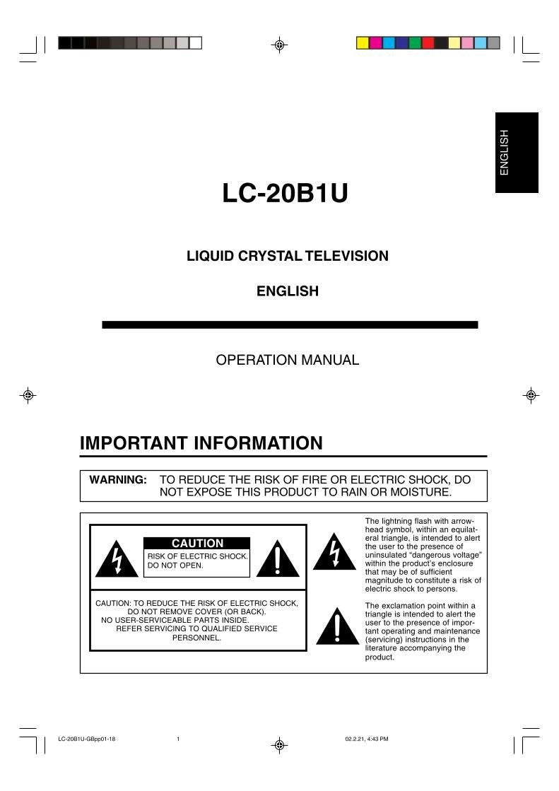 Sharp LC20B1U TV Operating Manual