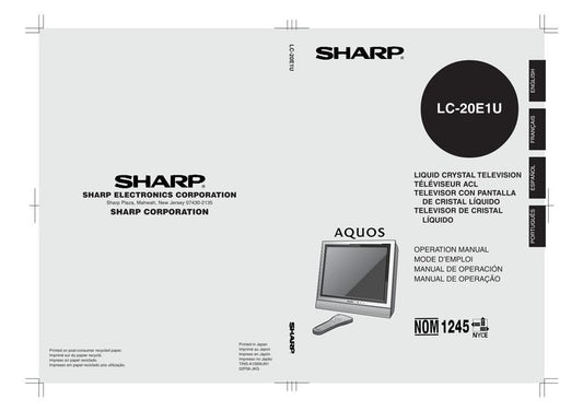 Sharp LC20E1U TV Operating Manual