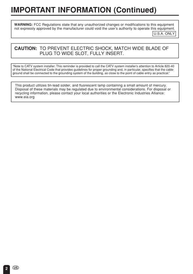 Sharp LC13S2U LC15S2U LC20S2U TV Operating Manual