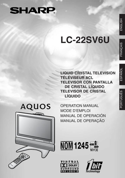 Sharp LC22SV6U TV Operating Manual