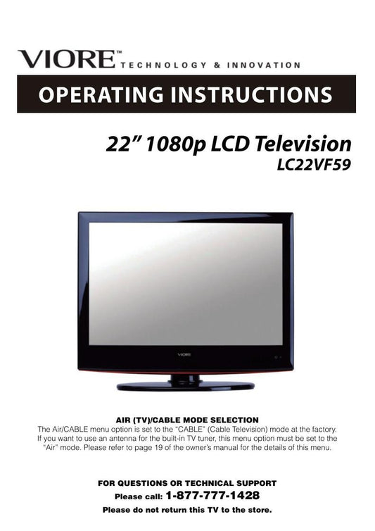 Viore LC22VF59 TV Operating Manual