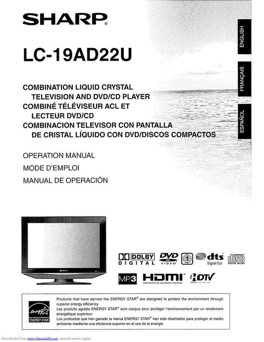 Sharp LC26AD22U TV/DVD Combo Operating Manual