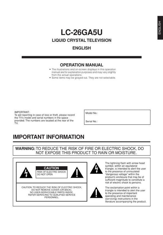 Sharp LC26GA5U LC32GA5U TV Operating Manual