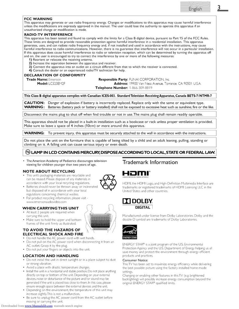 Emerson Emerson LC320EM2F TV Operating Manual