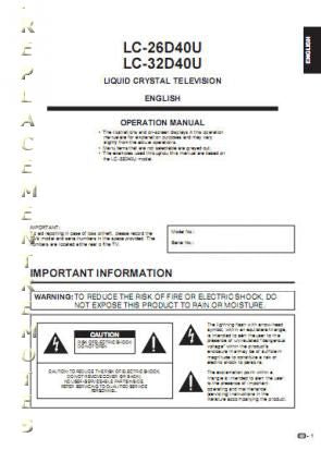 Sharp LC326D40U LC32D40U TV Operating Manual