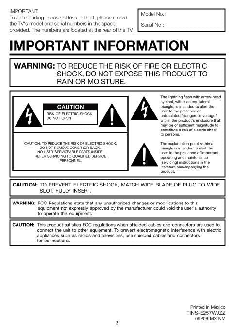 Sharp LC32SB27U TV Operating Manual