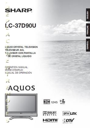 Sharp LC37D90U TV Operating Manual