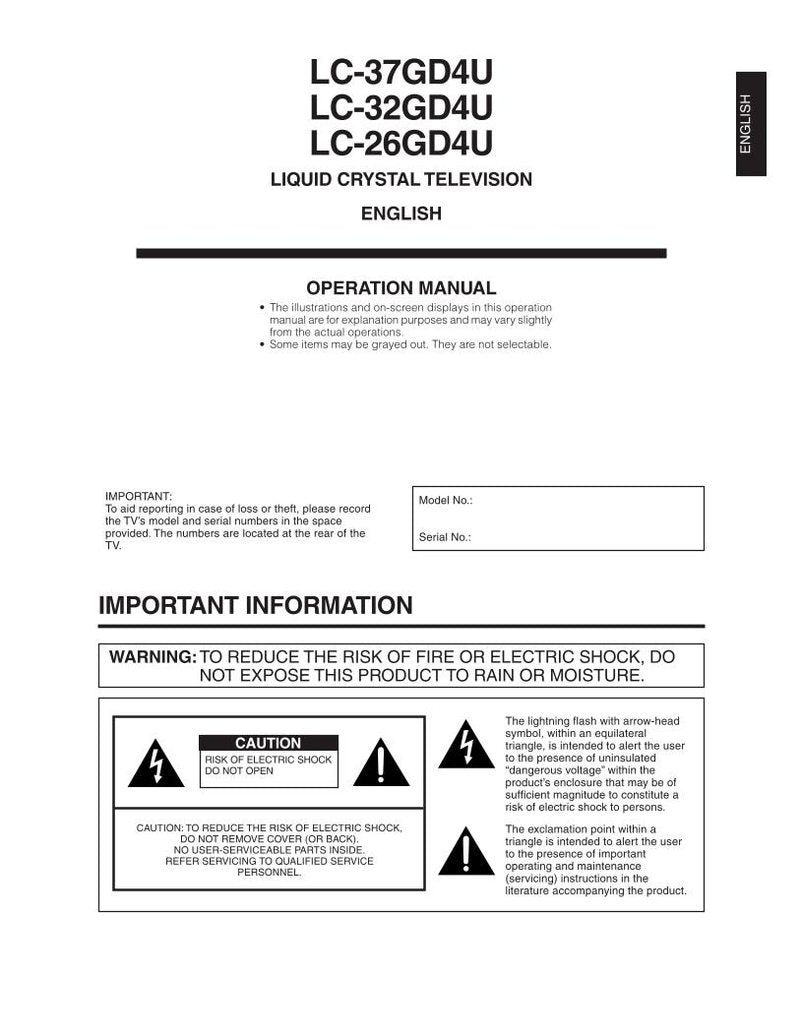 Sharp LC26GD4U LC32GD4U LC37GD4U TV Operating Manual