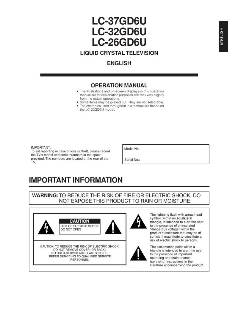 Sharp LC26GD6U LC32GD6U LC37GD6U TV Operating Manual