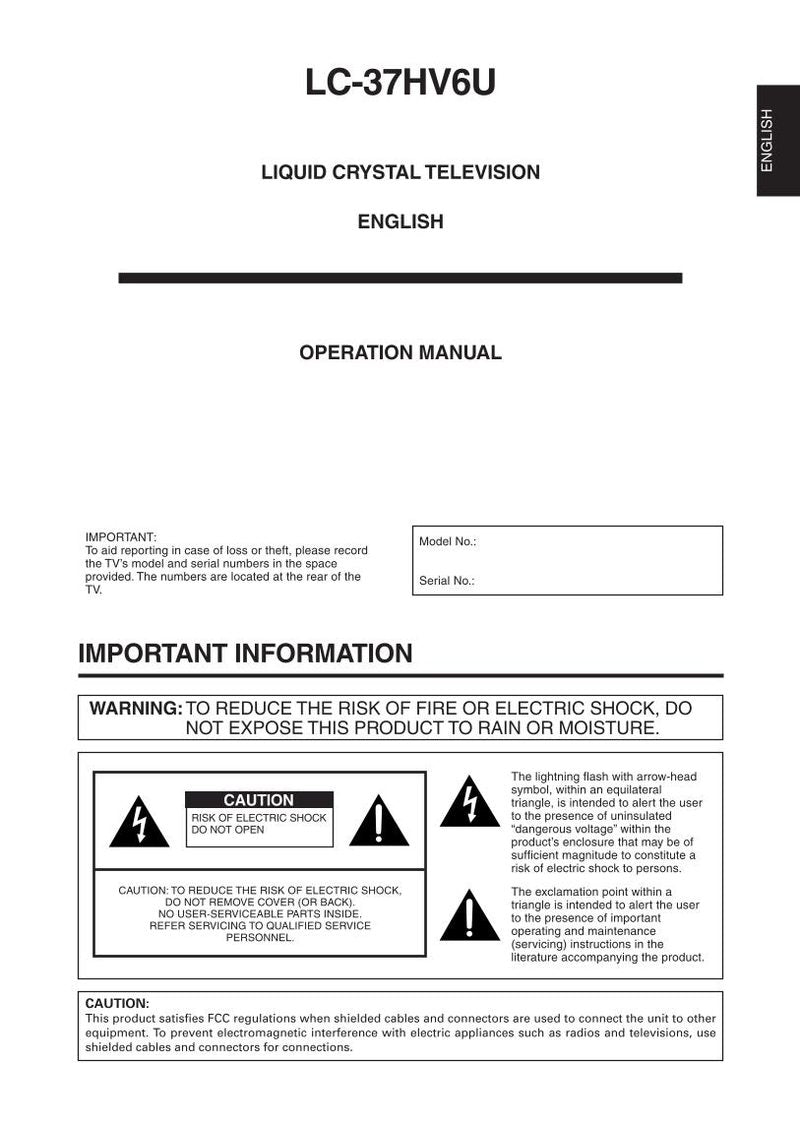 Sharp LC37HV6U TV Operating Manual