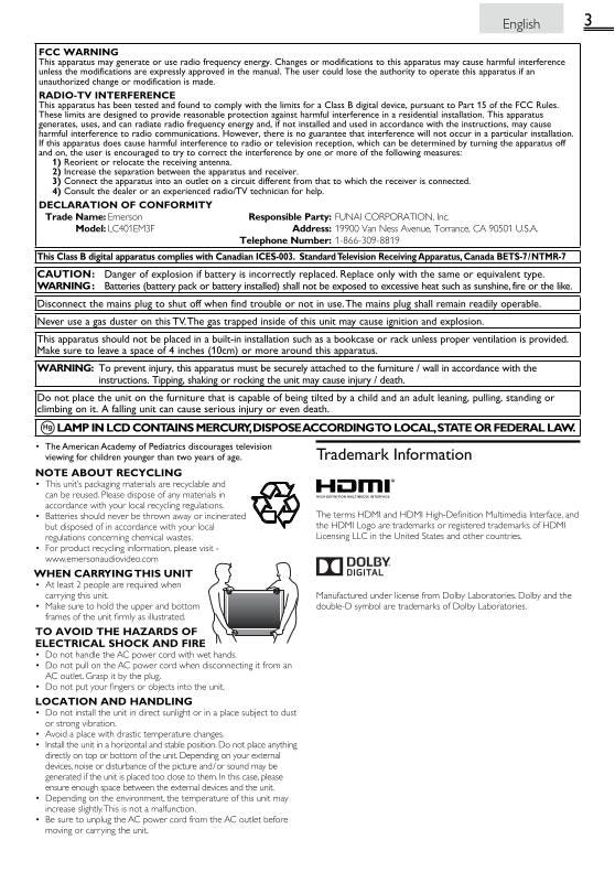 Emerson Emerson LC401EM3F TV Operating Manual