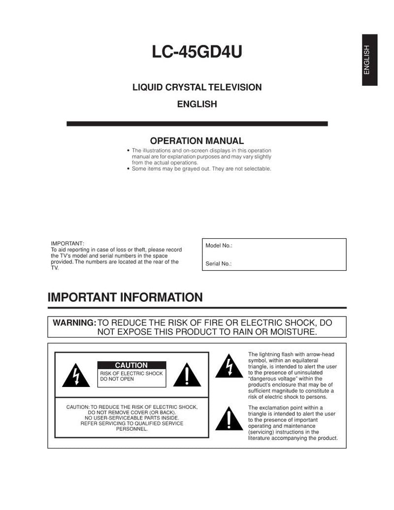 Sharp LC45GD4U TV Operating Manual