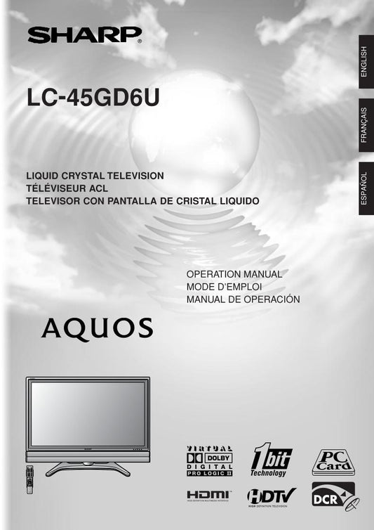 Sharp LC45GD6U TV Operating Manual