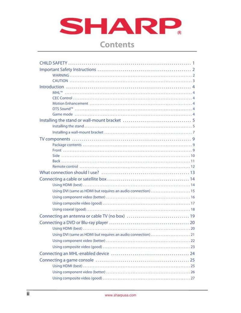 Sharp LC50LB150U TV Operating Manual