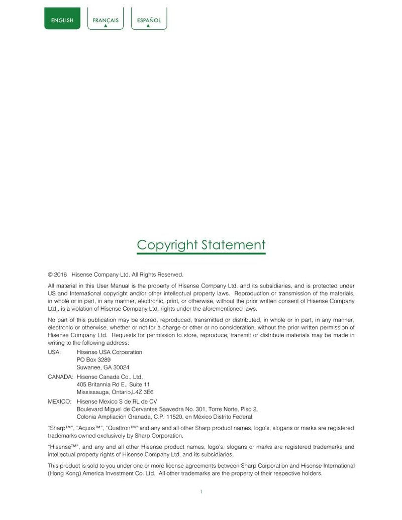 Sharp LC-55N7000U TV Operating Manual