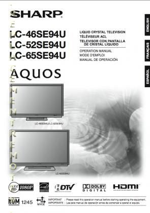 Sharp LC65SE94UOM TV Operating Manual