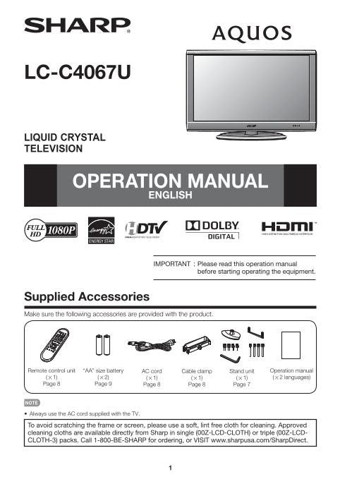 Sharp LCC4067U LCC4655U TV Operating Manual