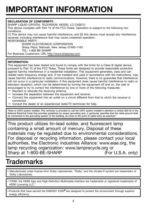 Sharp LCC4067U LCC4655U TV Operating Manual