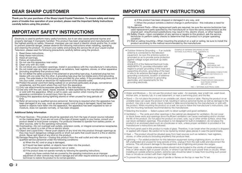 Sharp LC32LE451U LC32LE551U LC39LE551 TV Operating Manual