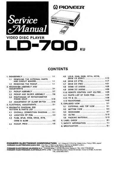 Pioneer LD-700 Video Disc Player Service Manual (Pages: 57)