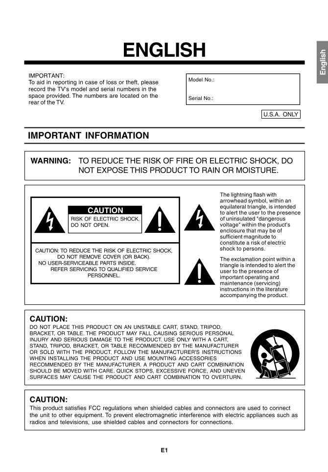 Sharp LD26SH1U TV Operating Manual