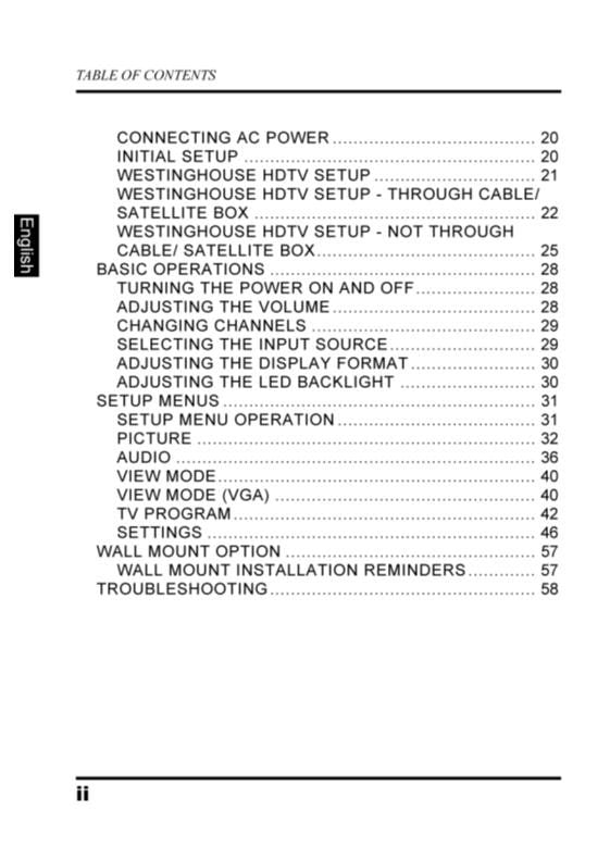 Westinghouse LD3237OM TV Operating Manual