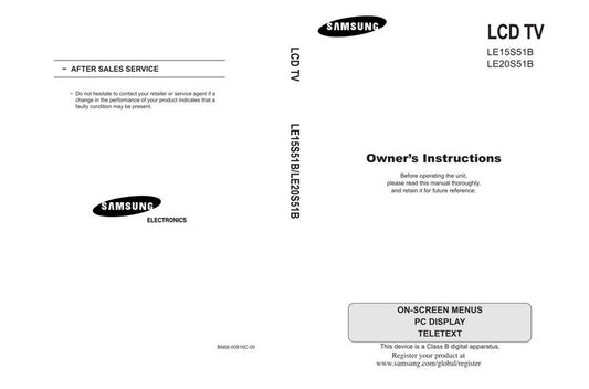 Samsung LE15S51B LE20S51B TV Operating Manual