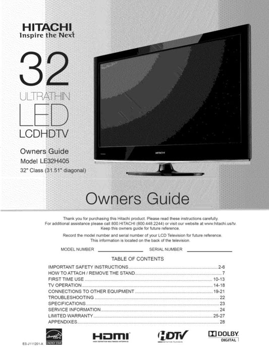 Hitachi LE32 H 405 TV Operating Manual