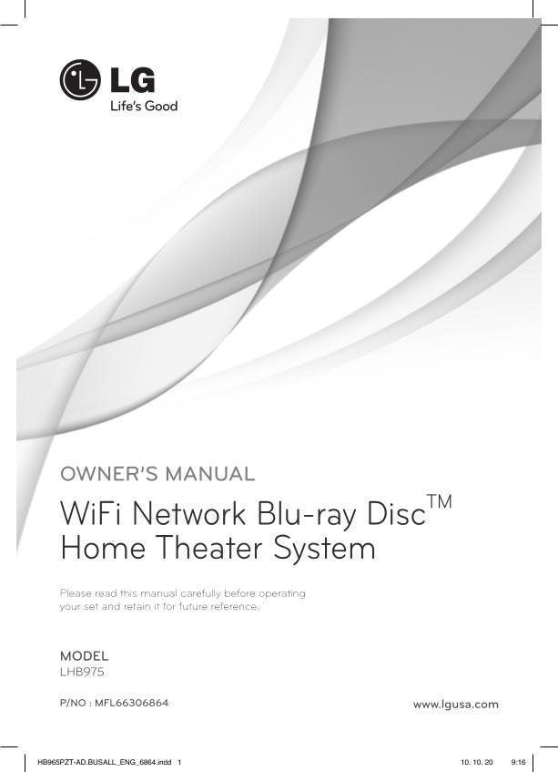 LG LHB975 Blu-Ray DVD Player Operating Manual