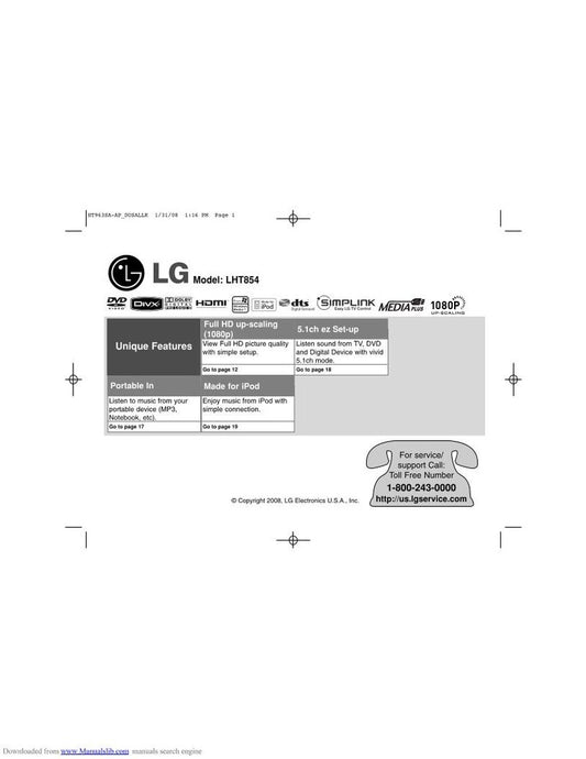 LG LHT854 DVD Player Operating Manual