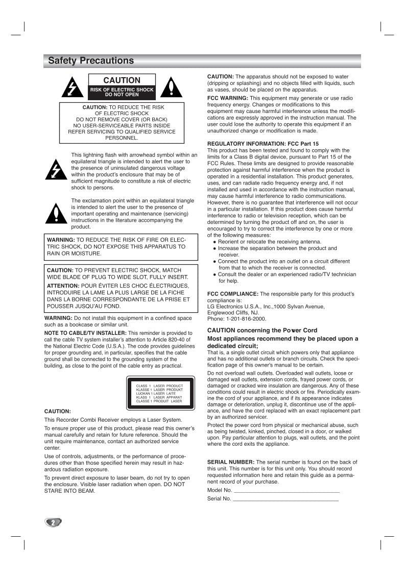 LG LHS95PAA LHS95PAC LHS95PAF Audio/Video Receiver Operating Manual