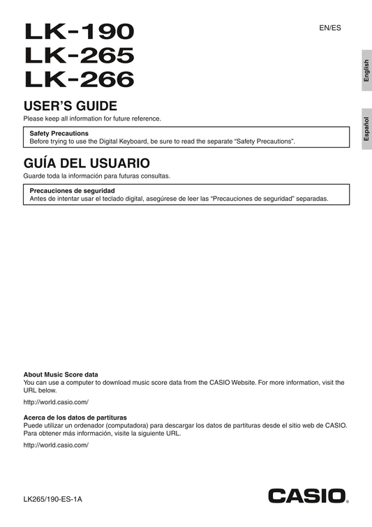 Casio LK-190, LK-265 & LK-266 Keyboard Piano Owner's/ User Manual (Pages: 38)