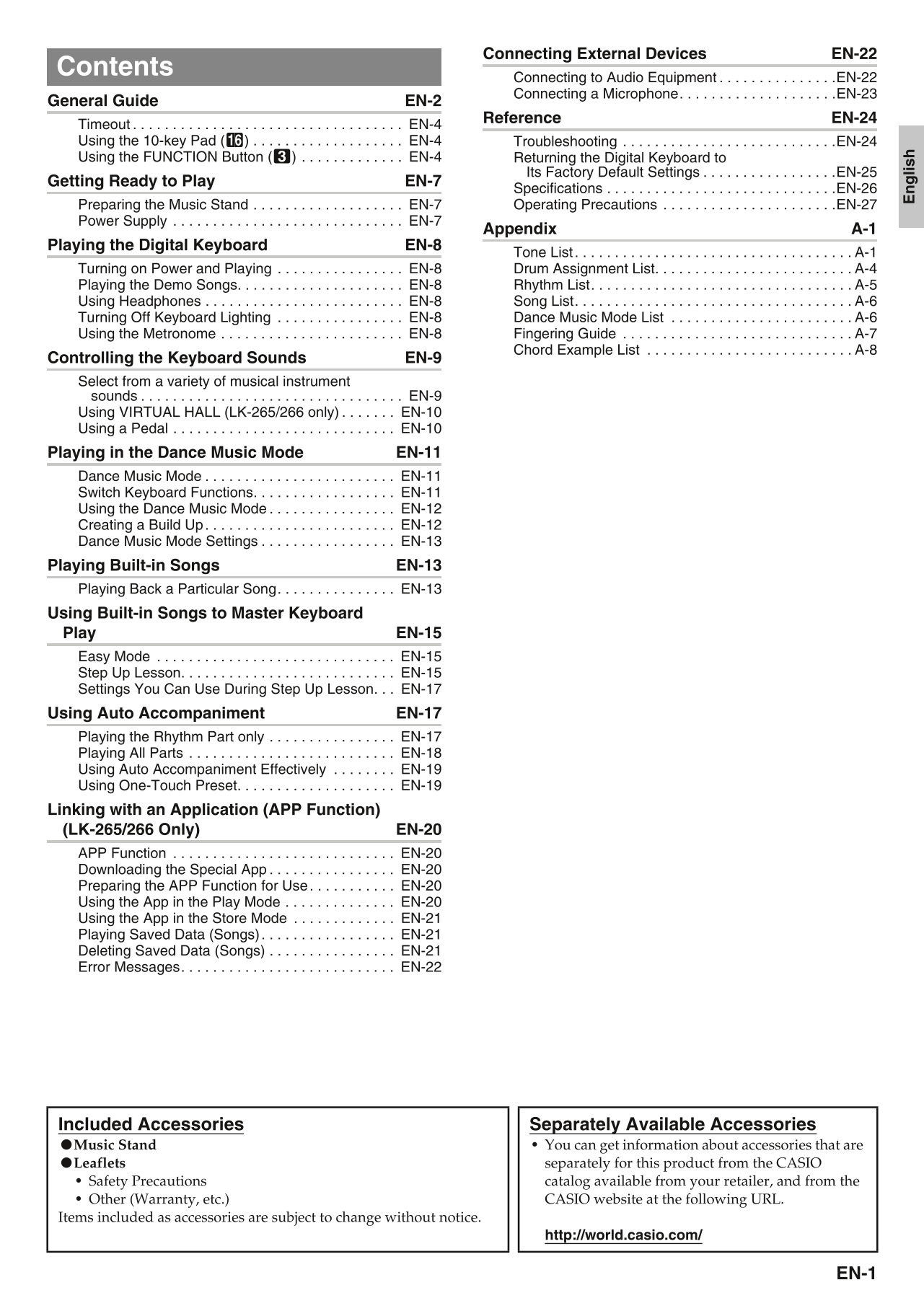 Casio LK-190, LK-265 & LK-266 Keyboard Piano Owner's/ User Manual (Pages: 38)