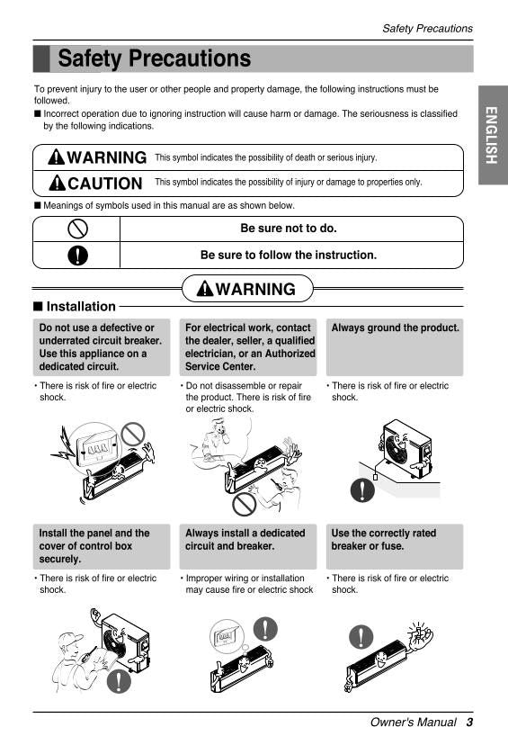 LG LMU240 HE Air Conditioner Unit Operating Manual