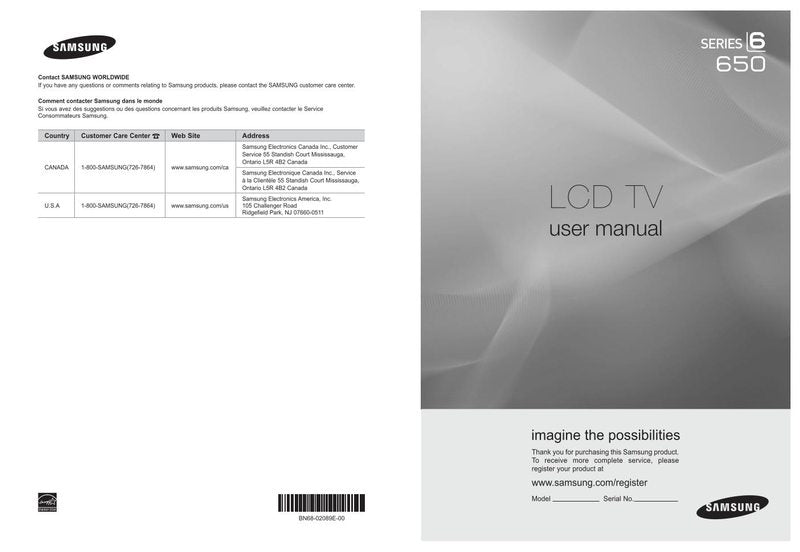 Samsung LN55B650A1FXZA LN55B650C1F PT50DL14X/SMS TV Operating Manual