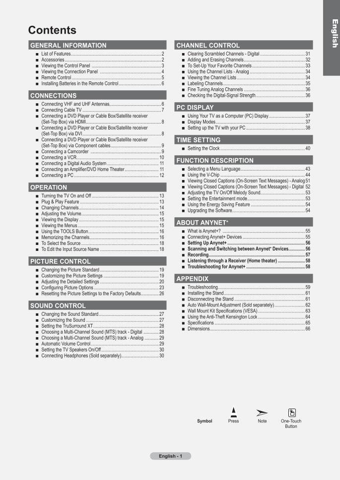 Samsung LN32A540P2DXZA TV Operating Manual