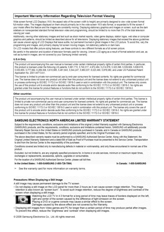 Samsung LN40A500T1FXZAOM TV Operating Manual