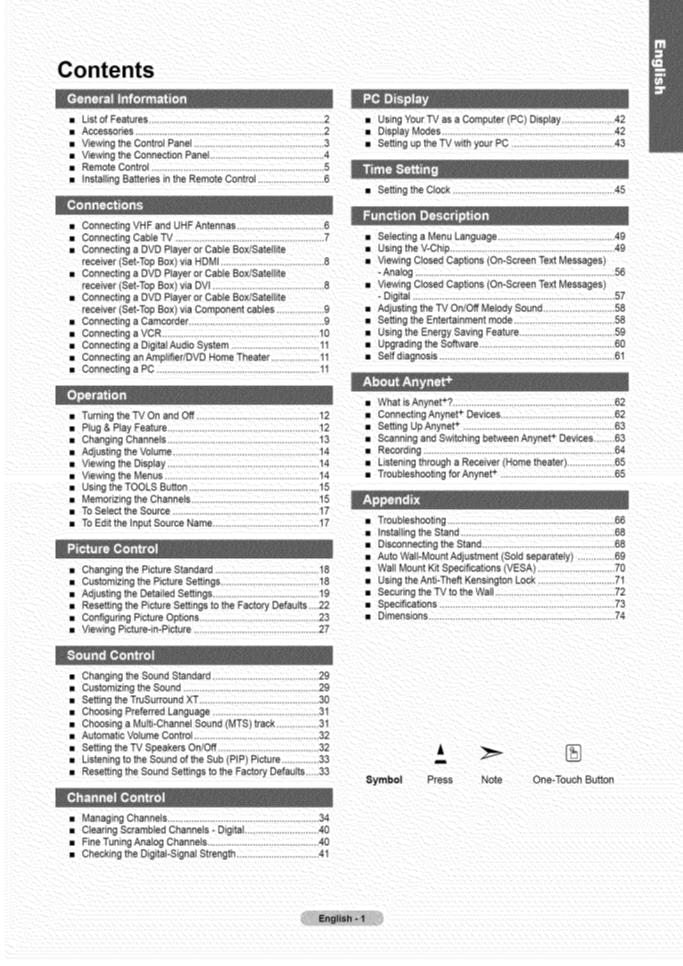 Samsung LN40A500T1FXZAOM TV Operating Manual