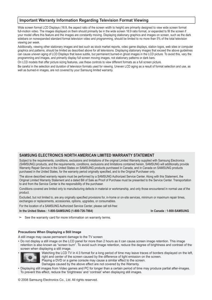 Samsung LN37A530P1FXZX LN40A530P1FXZA LN40A530P1FXZC TV Operating Manual