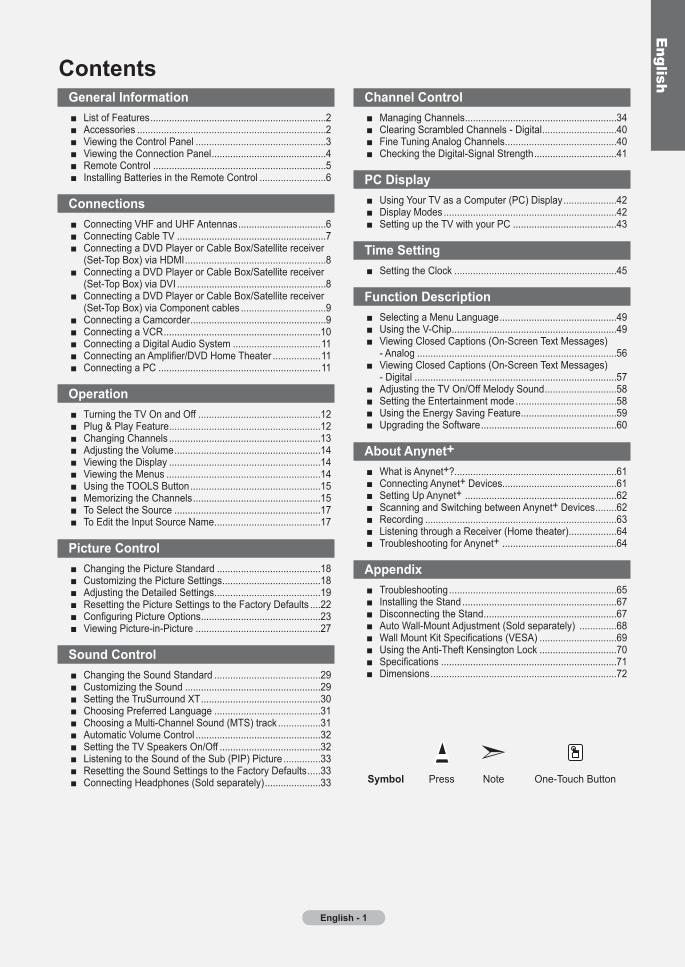 Samsung LN37A530P1FXZX LN40A530P1FXZA LN40A530P1FXZC TV Operating Manual