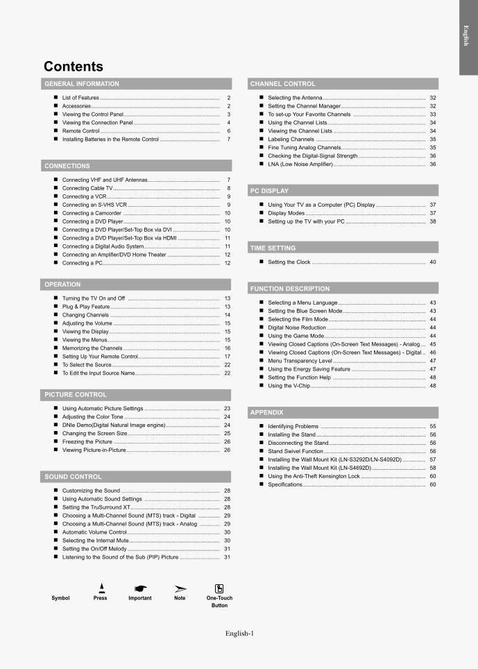 Samsung LNS3292 LNS4092 LNS4692 TV Operating Manual