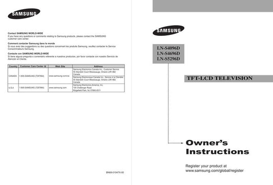 Samsung HLS5686WX/XAA LNS4096DX LNS4696D TV Operating Manual