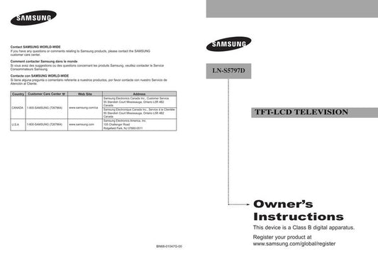 Samsung LNS5797 TV Operating Manual